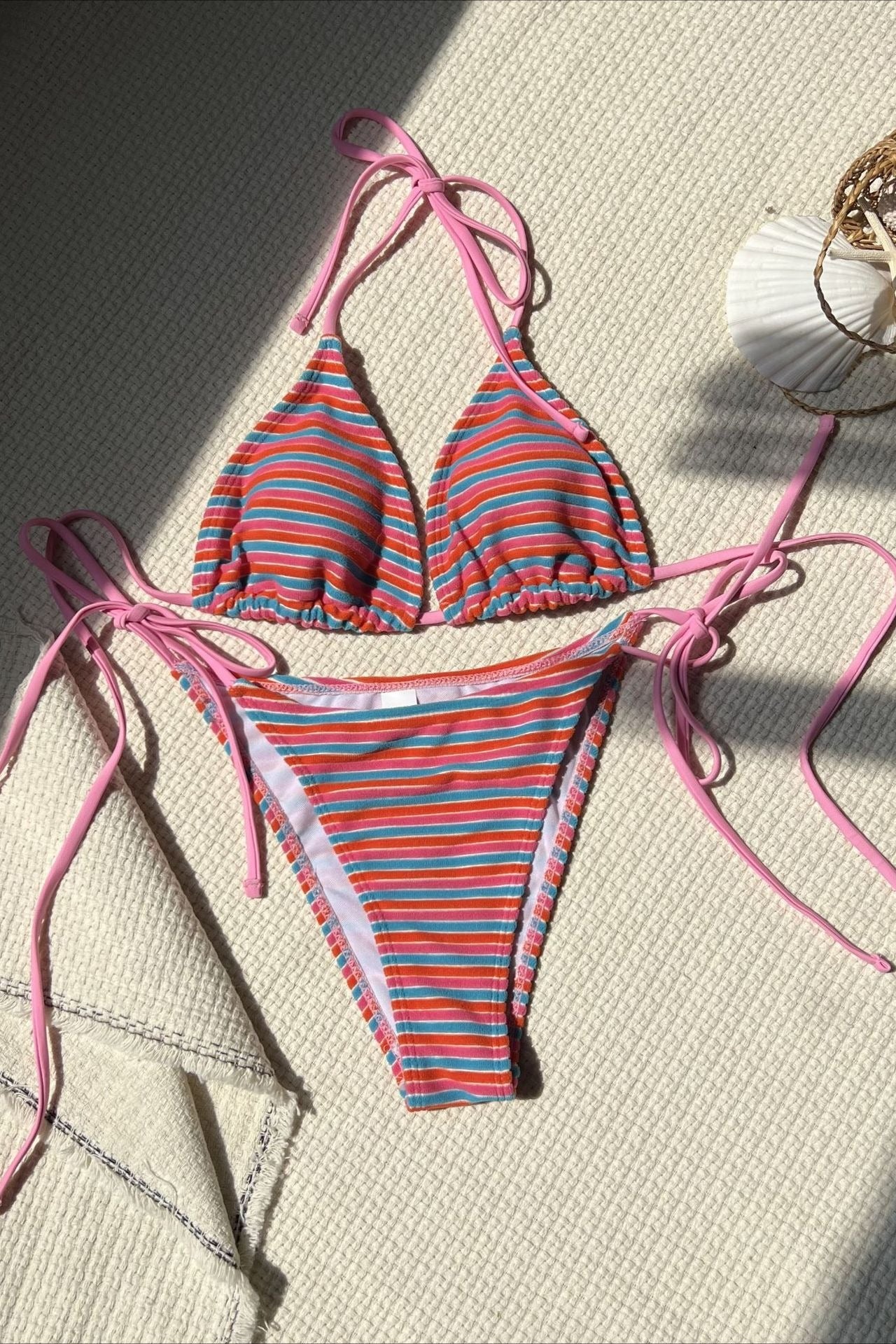 Striped Toweling Sexy Two Piece Swim Set image 1