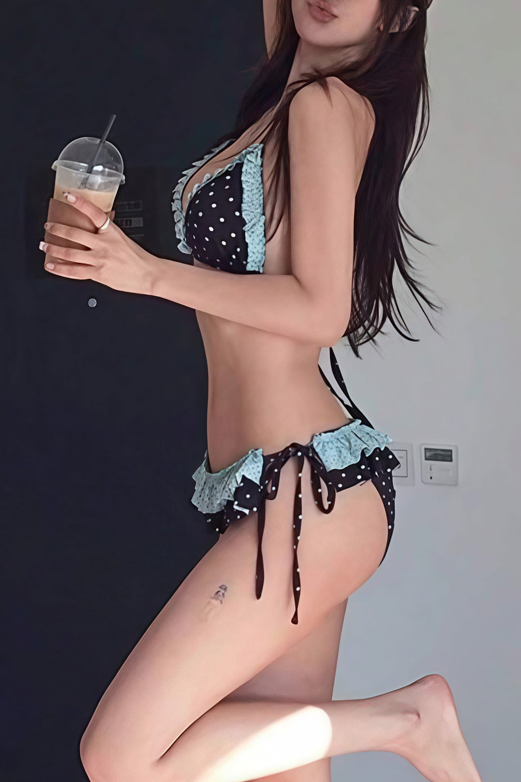 Polka Dot Ruffle Tie Backless Bikini Set image 3