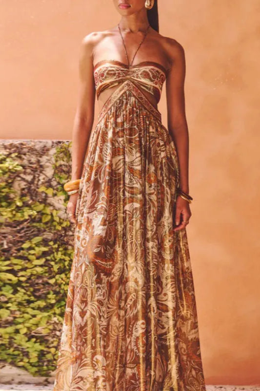 Strapless Lace Up Pleated Boho Dress image 2