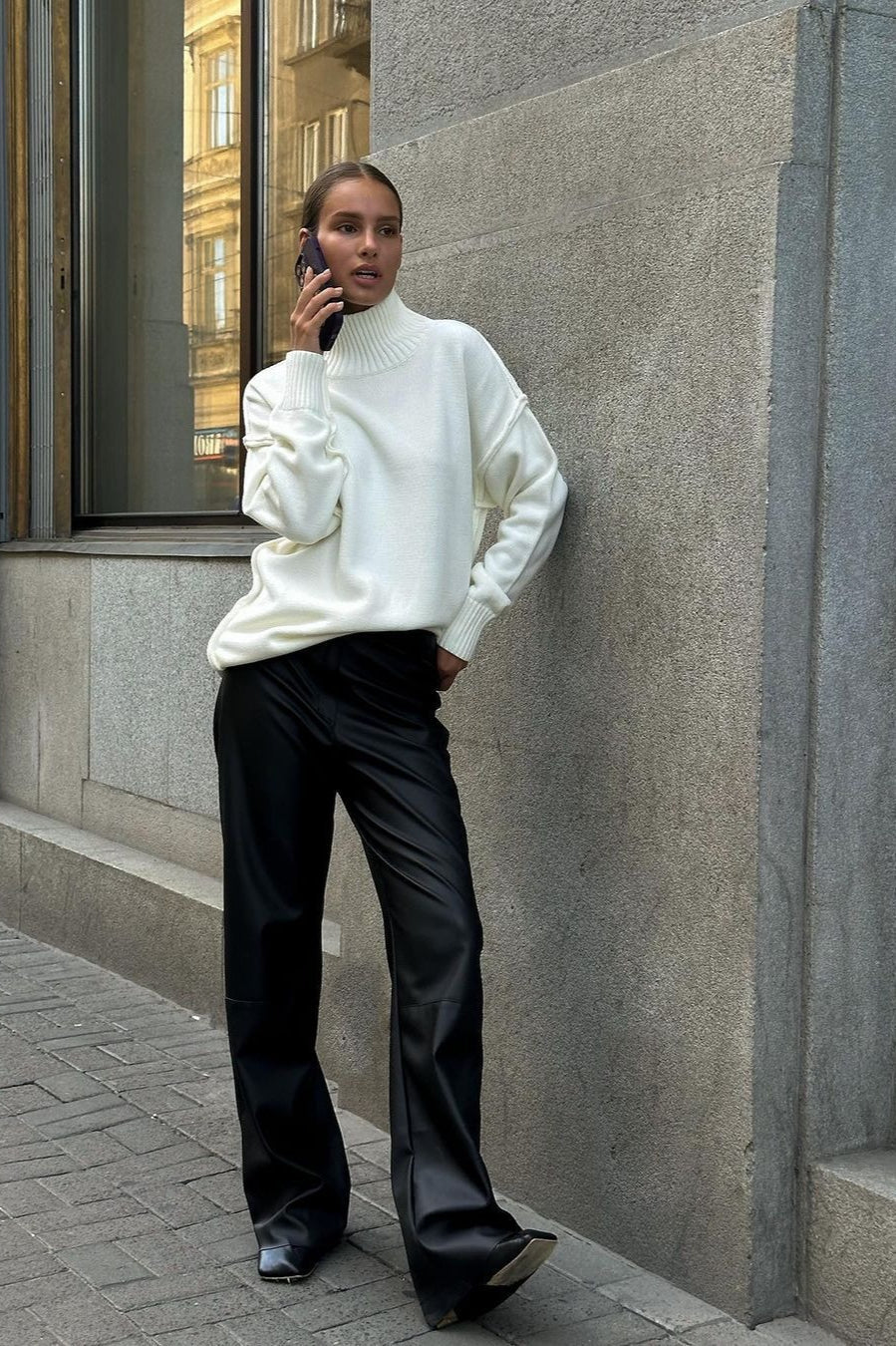 High Neck Patchwork Knit Sweater image 9
