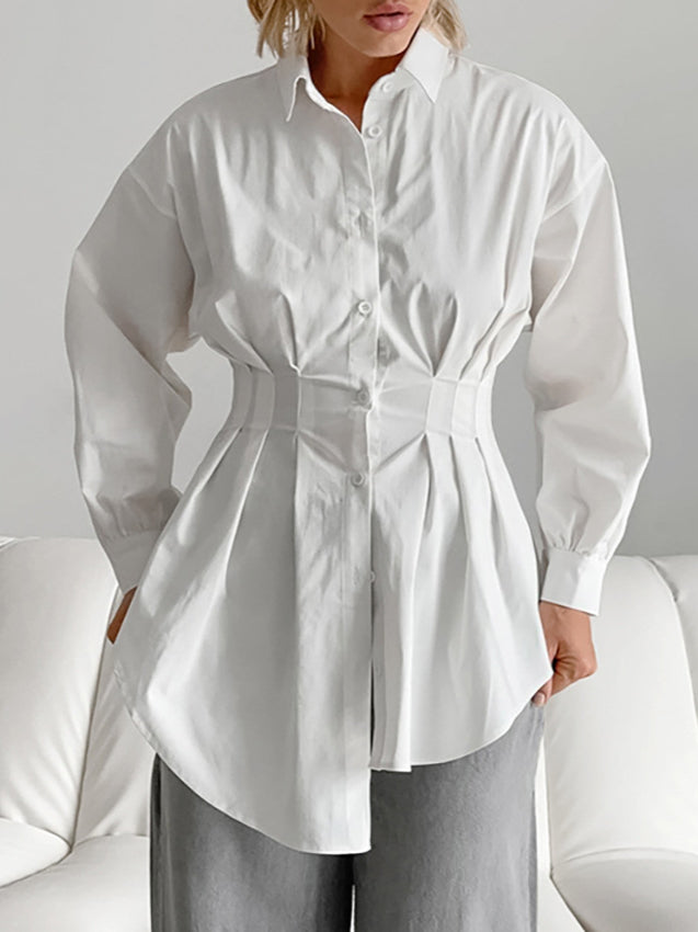 French Chic Long Sleeve Waist-Tied Blouse image 5