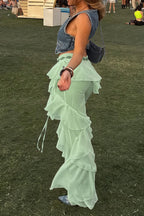 Lace Up Spliced Ruffle Flare Pants image 9