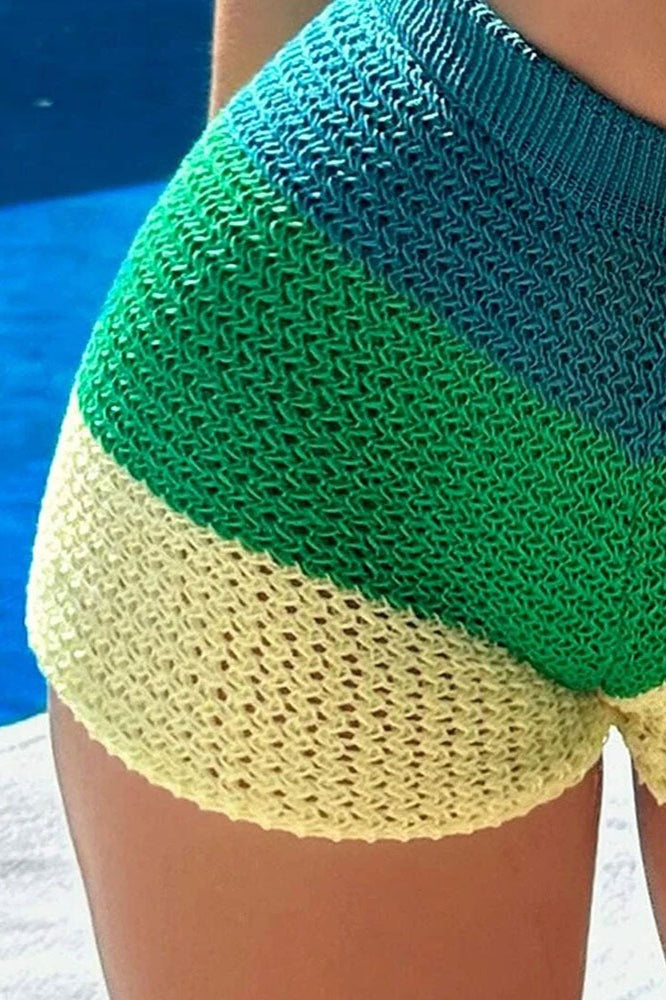 Chic Rainbow Ombre Knit Boho Beach Shorts image 4