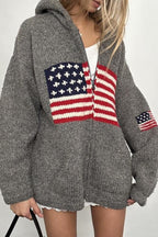 Chic Flag Graphic Knit Zippered Hoodie image 2