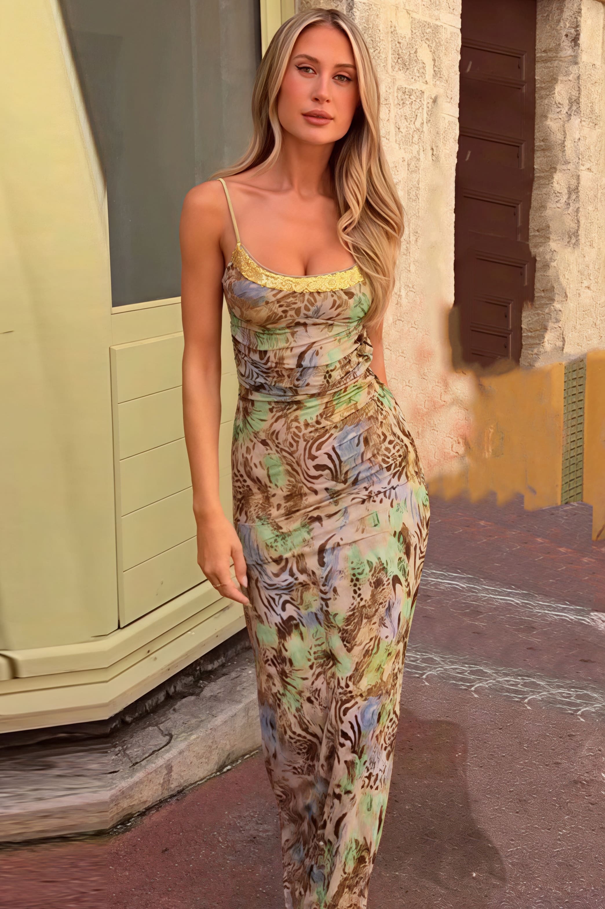 Leopard Print Sexy Cutout Backless Cami Maxi Dress image 2