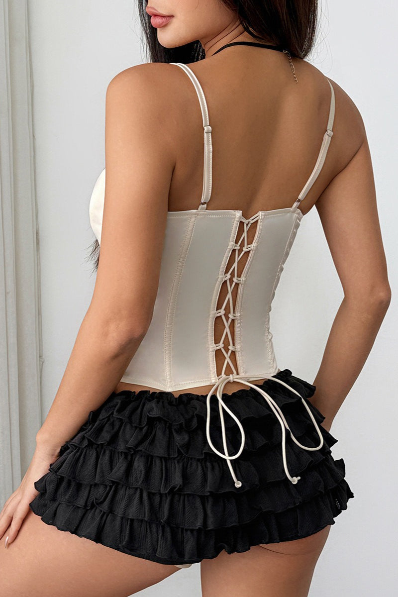 Ribbon Tie Lace Trim Corset Cami Top image 4
