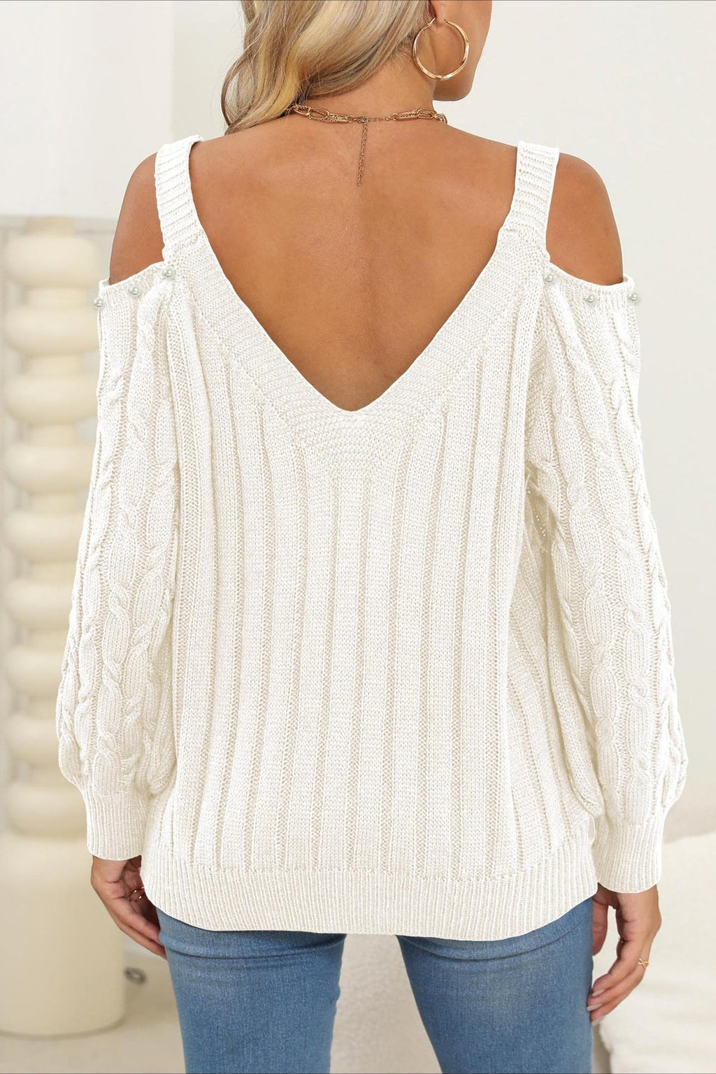 Deep V Sexy Off-Shoulder Loose Pullover Sweater image 9
