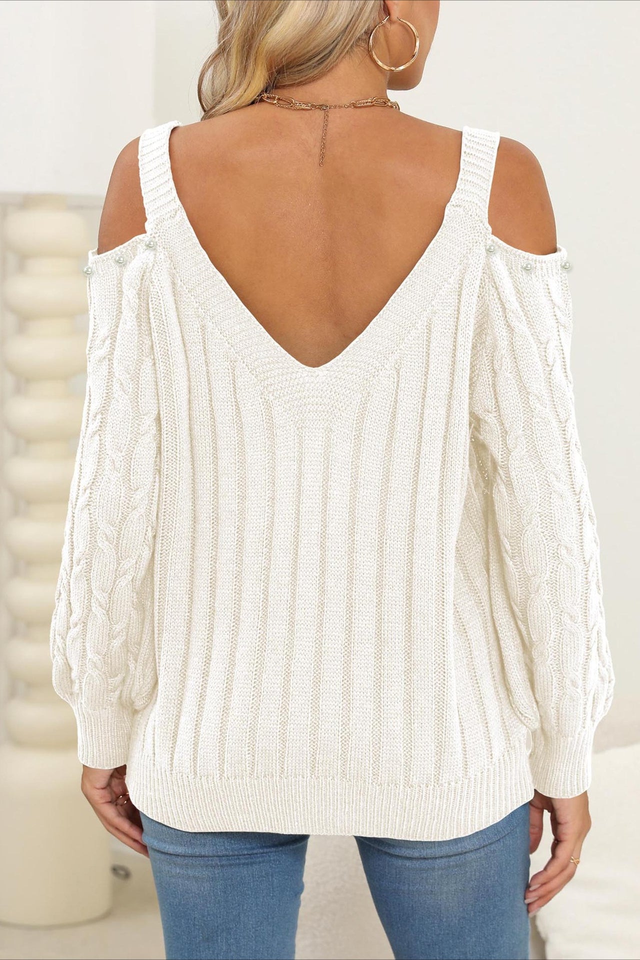 Deep V Sexy Off-Shoulder Loose Pullover Sweater image 9