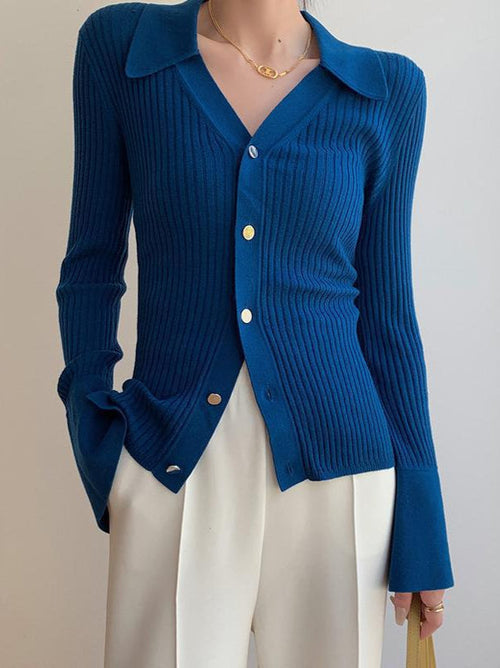 Blue V-Neck Knit Cardigan image 2