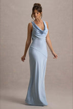 Satin Cowl Neck Fishtail Party Dress image 4