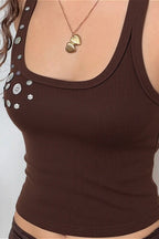 Button Decor Ribbed Casual Tank Top image 5