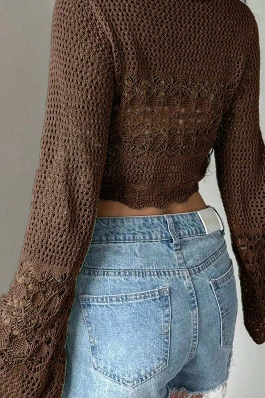 Korejpaa Y2k Clothes Ropa De Mujer Brown Hollowed Out Knitted Cardigan image 3