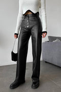 Leather Patchwork Casual Pants image 1
