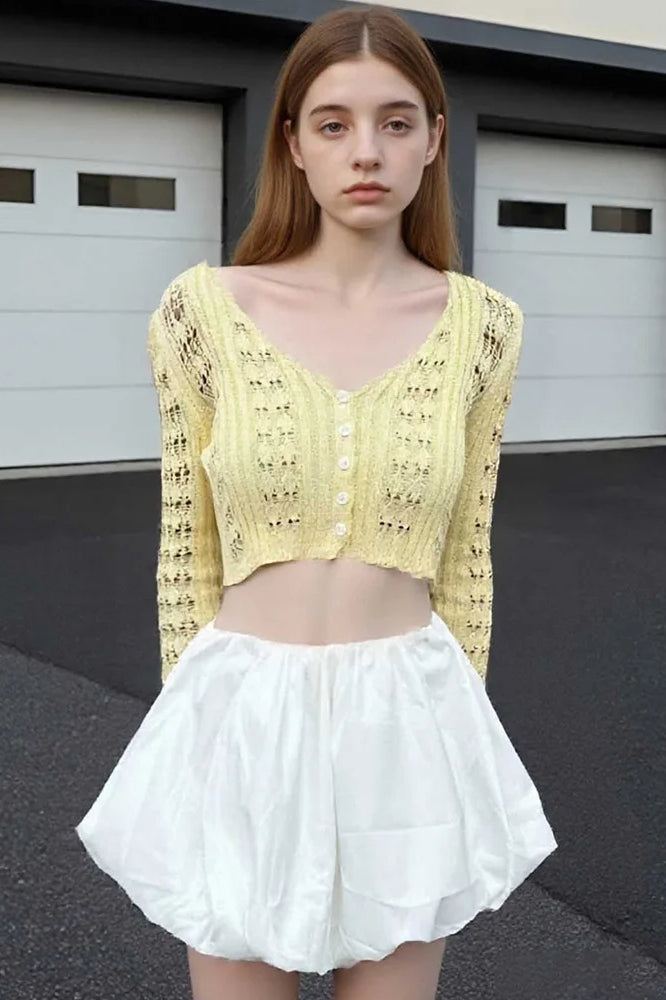 Hollow Out Knit V Neck Long Sleeve Cardigan image 19