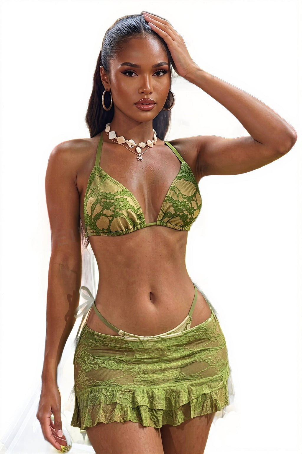 Sexy Green Lace Bikini With Cover Three Piece Swim Sets image 2