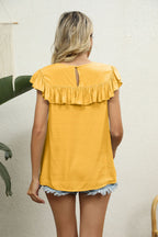 Florence Lace Flutter Blouse detail view styled for Avrienne