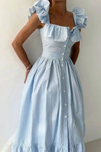 Ruffle Striped Square Collar Midi Dress image 8