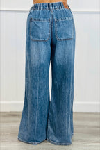 Chic Retro Washed Elastic Drawstring Straight Jeans image 2