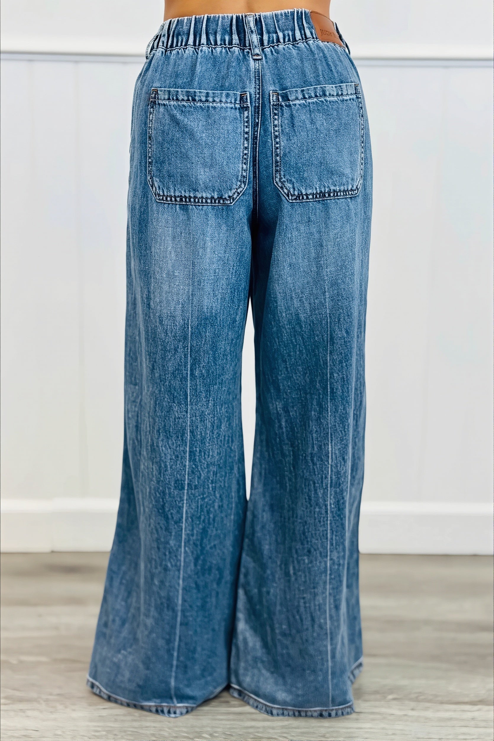 Chic Retro Washed Elastic Drawstring Straight Jeans image 2
