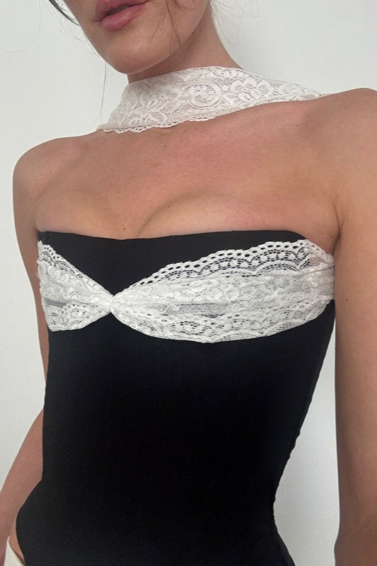 Lace Patch Slim Tube Tank Top image 2