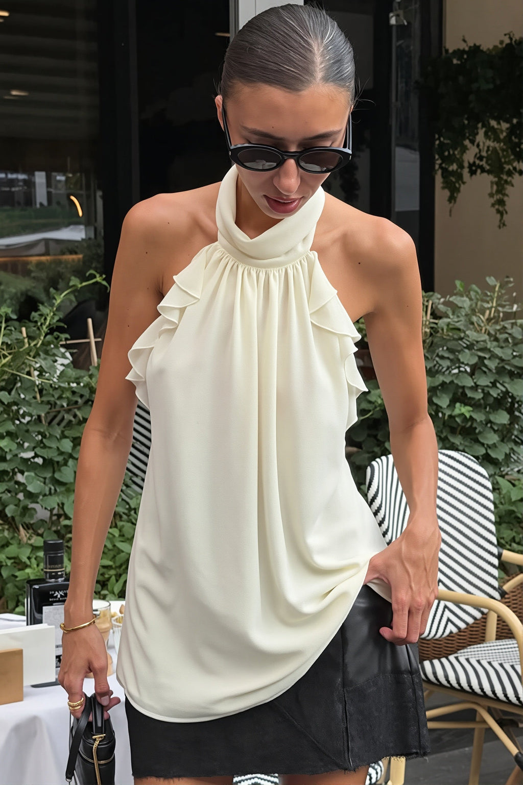 Ruffle Backless Chiffon Halter Top image 1
