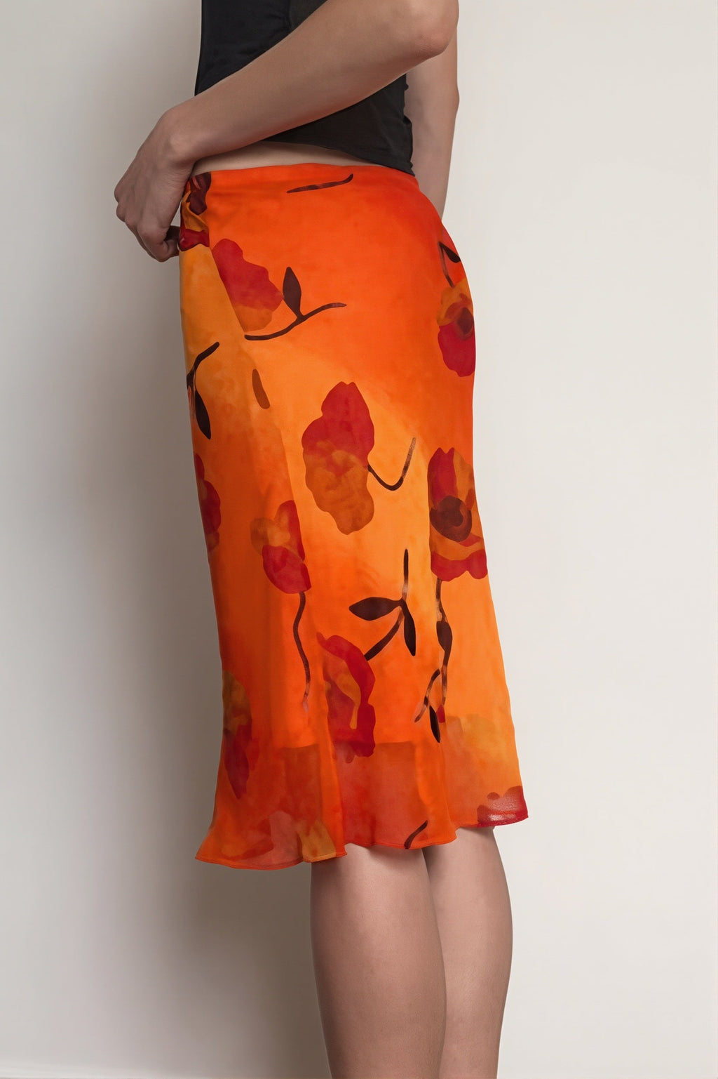 Retro Floral Contrast Chiffon Skirt image 3
