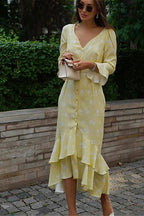 Asymmetric Ruffled Sleeve High Waist Floral Dress image 4