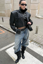 High Neck Leather Moto Jacket image 4