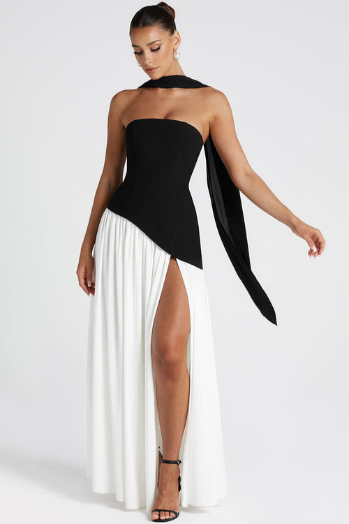 Color Block Flowy Tie Bustier Formal Dress image 1
