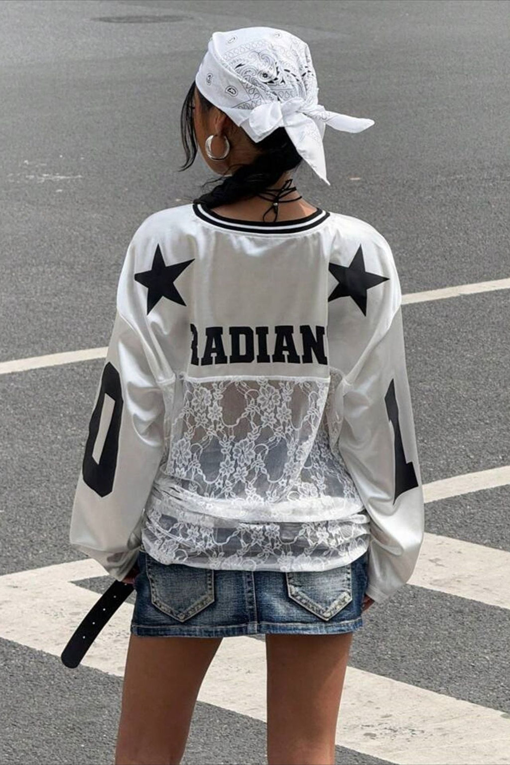 Lace Sheer V Neck Print Sweatshirt image 6