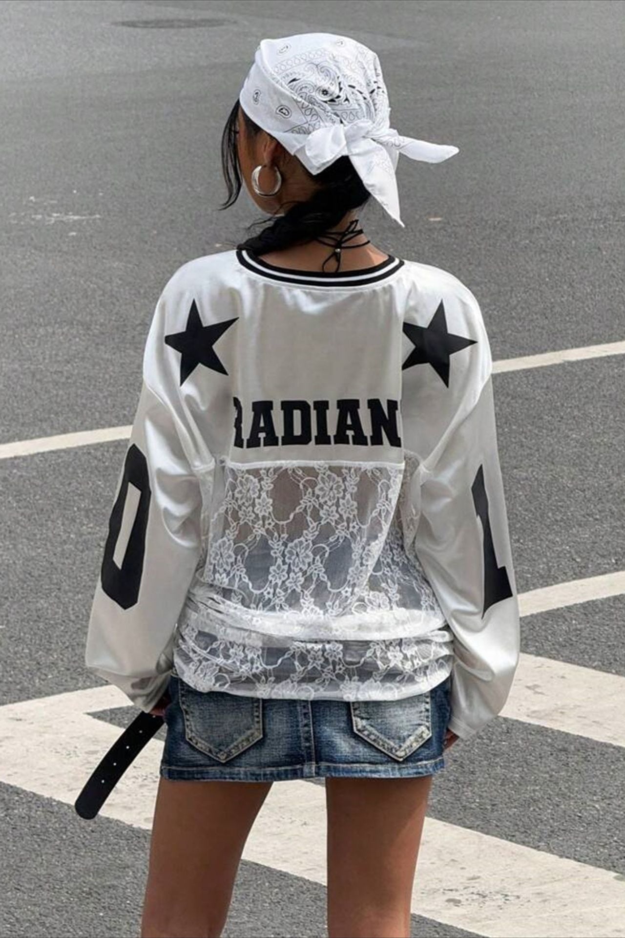 Lace Sheer V Neck Print Sweatshirt image 6