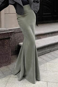 Green Velvet High-Waisted Fishtail Skirt image 1