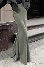 Green Velvet High-Waisted Fishtail Skirt image 1