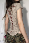 Y2K Grunge Printed Slim Short Sleeve T-shirt image 1