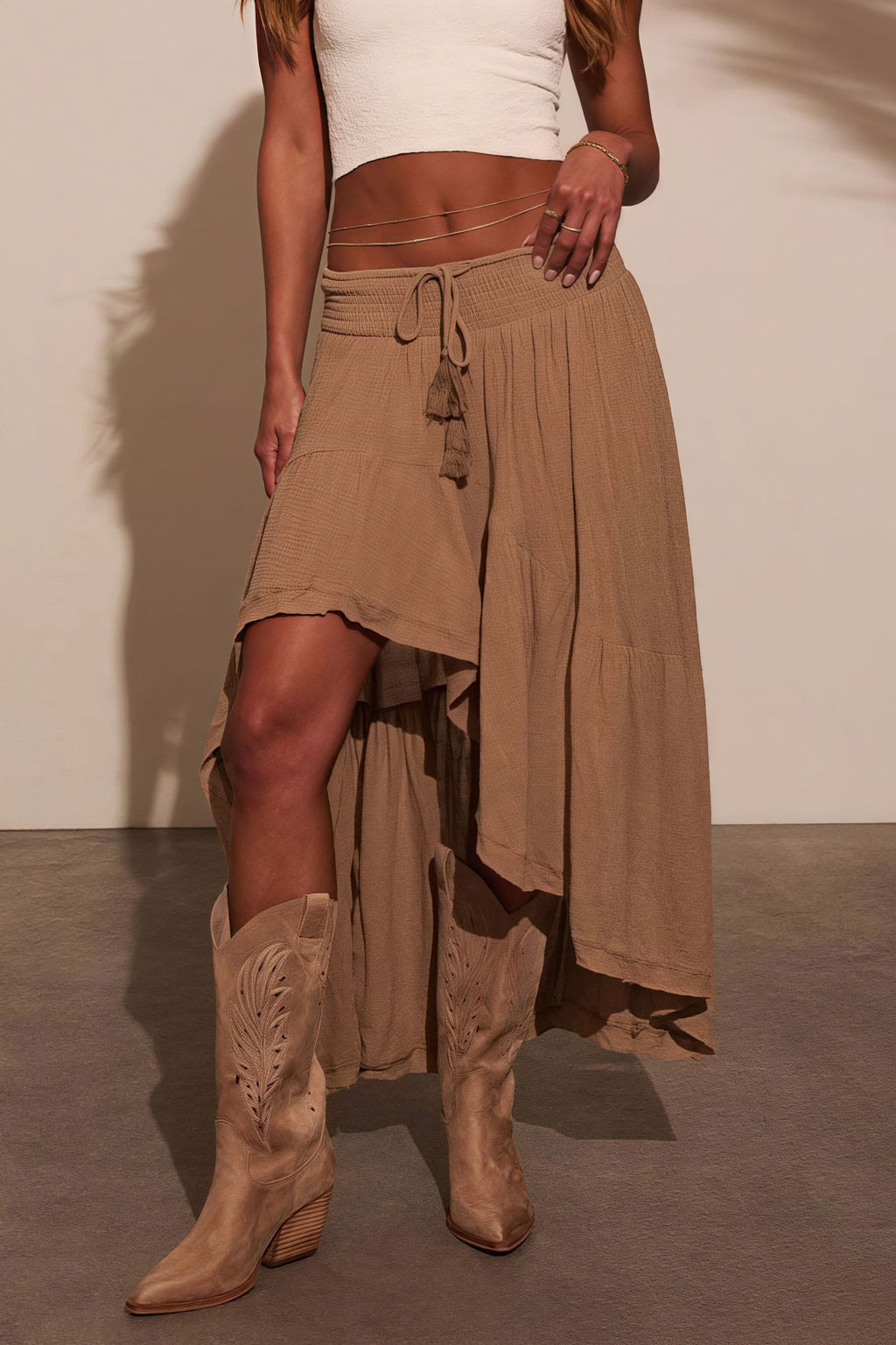 Elastic Waist Asymmetric Casual Skirt image 5