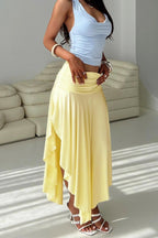 Wrinkled High Waist Asymmetrical Split Skirt image 1