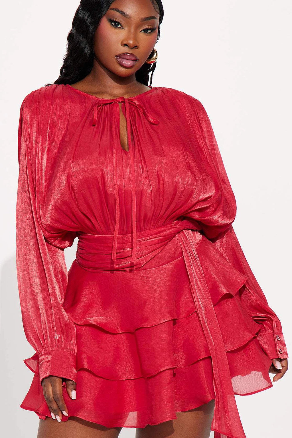 Sheen Flowy Tie Ruched Tiered Mini Dress image 8
