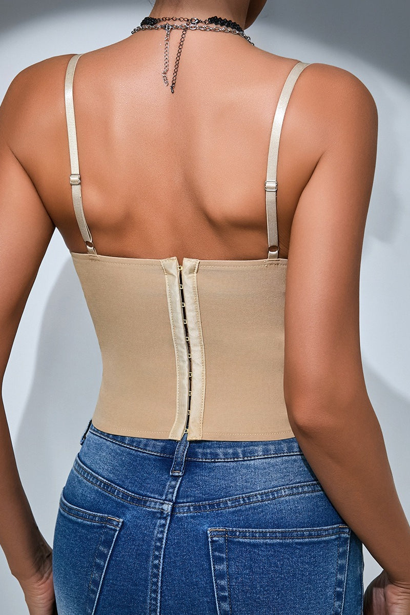 Sheer Mesh Lace Panel Padded Backless Boned Cami Top image 12
