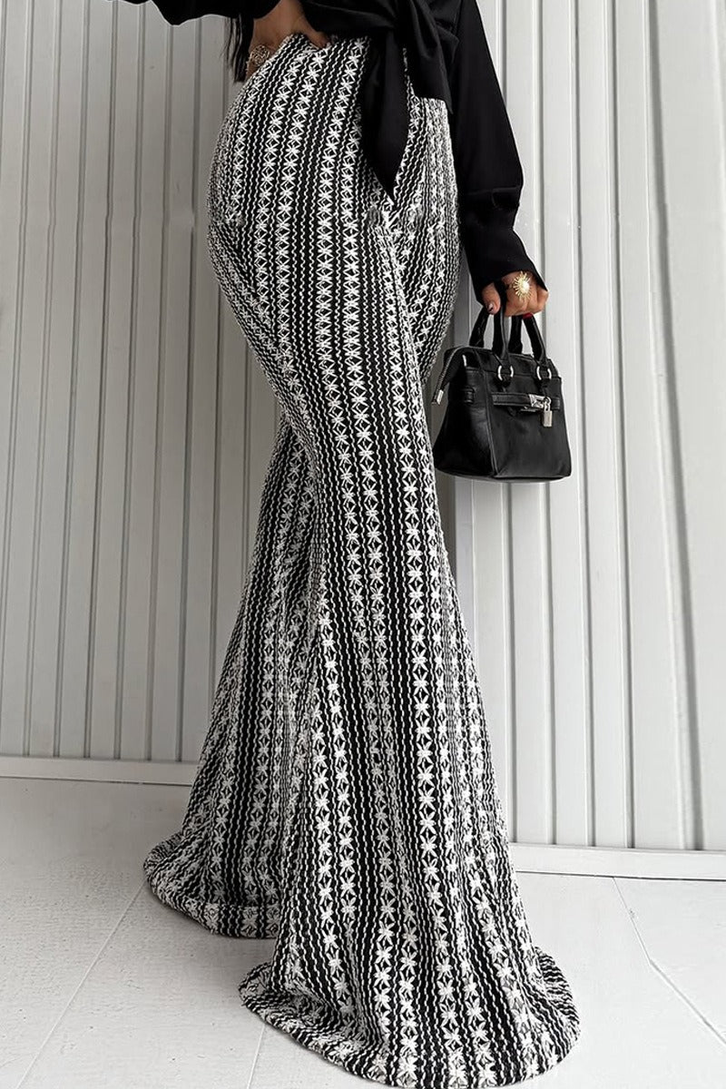 Striped Knit Elastic Flare Pants image 2
