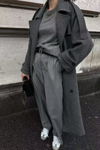 Double-Breasted Belted Slim-Fit Woolen Long Overcoat image 3