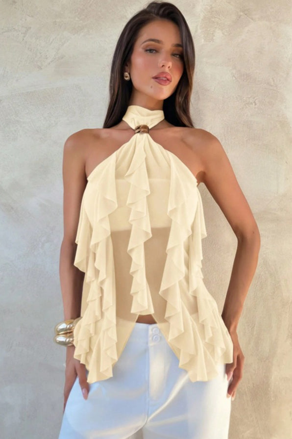 Chic Solid Ruffle Slim Halter Top image 5