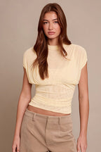 Solid Color Round Neck Mesh Sleeveless Blouse image 2