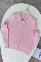Jacquard Polo Collar Long Sleeve Loose Blouse image 3