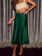 Eden Satin Skirt detail view styled for Avrienne
