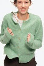 Retro Crew-Neck Green Knit Cardigan image 1