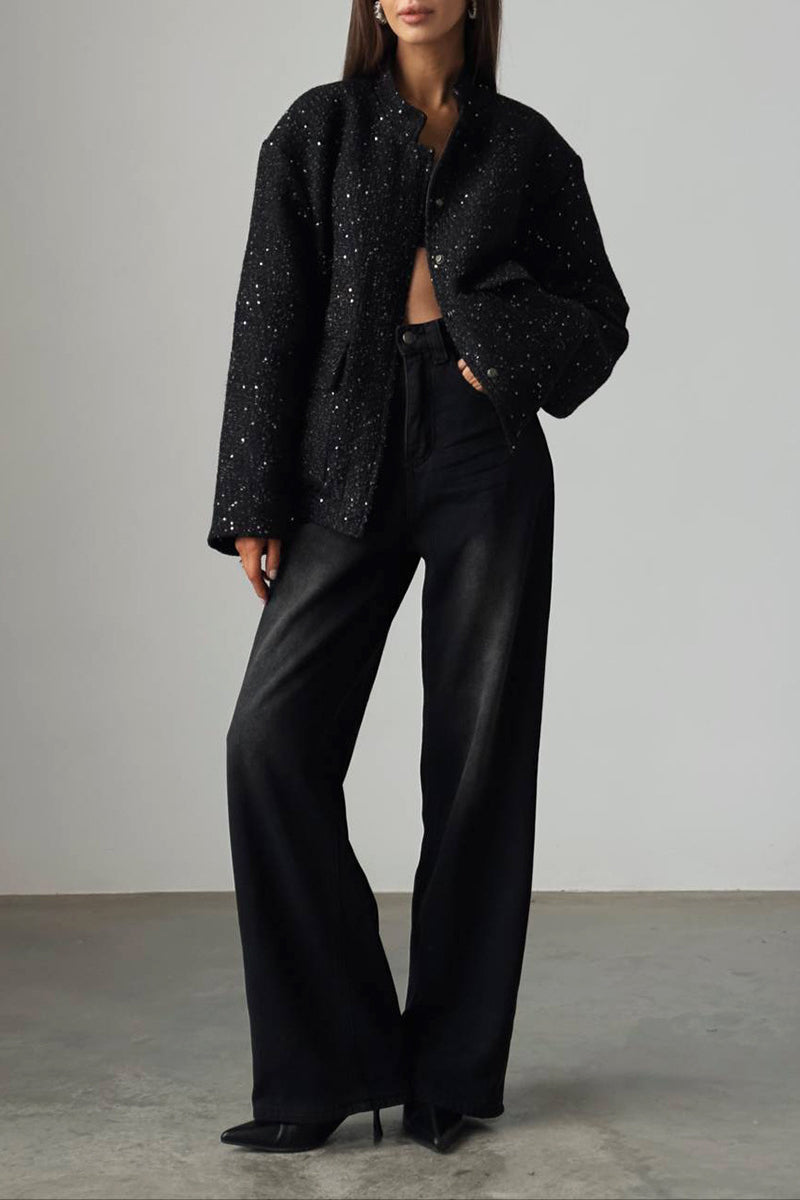 Sequin Stand Collar Pocket Jacket image 7