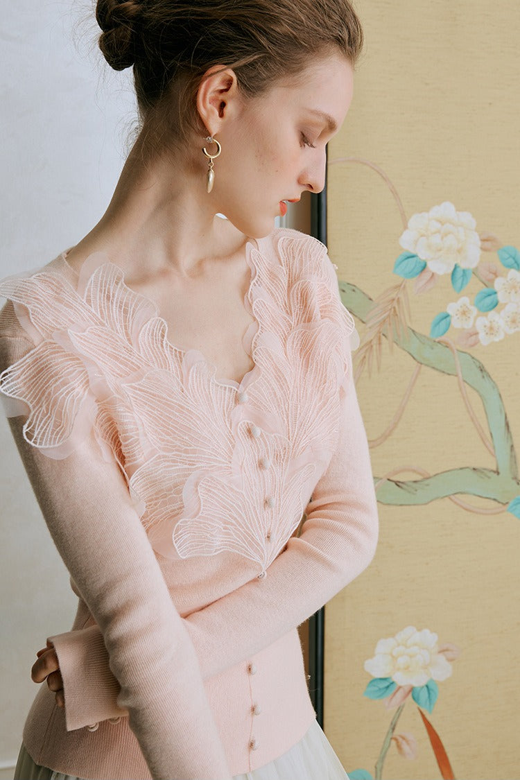 Feather Lace Detail Knit Top image 4