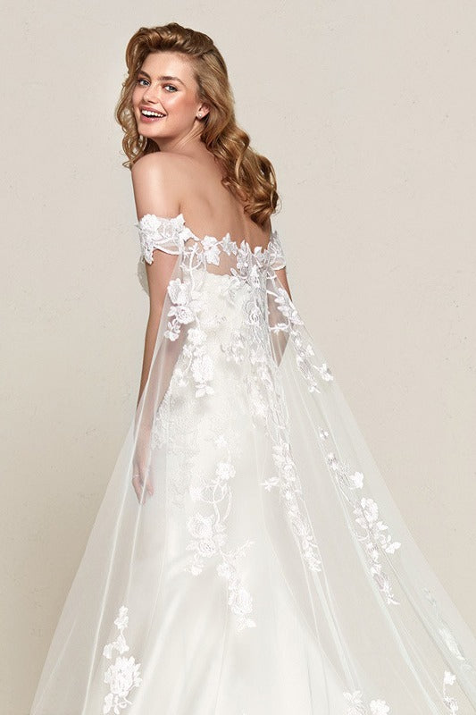 Simple Off Shoulder Satin Mermaid Detachable Train Wedding Dress image 5