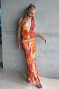 Gradient Mesh Ruffle Neckline Halter Maxi Dress image 1