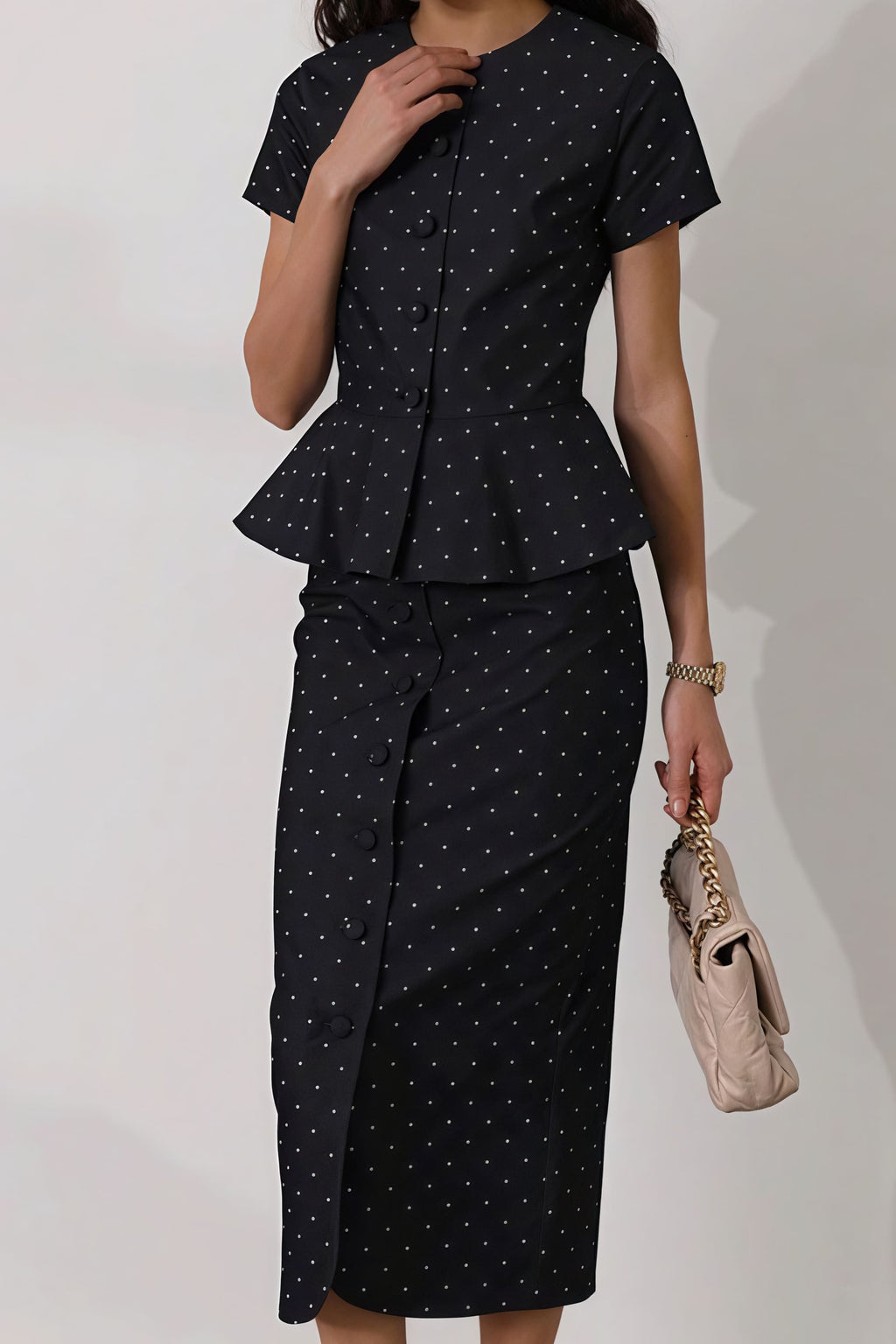 Polka Dot Print Short Sleeve Bodycon Skirt  Set image 4